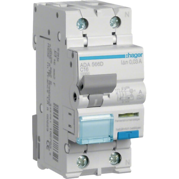 Hager FI/LS-Schalter 1P+N 10kA C-16A 30mA ADA566D